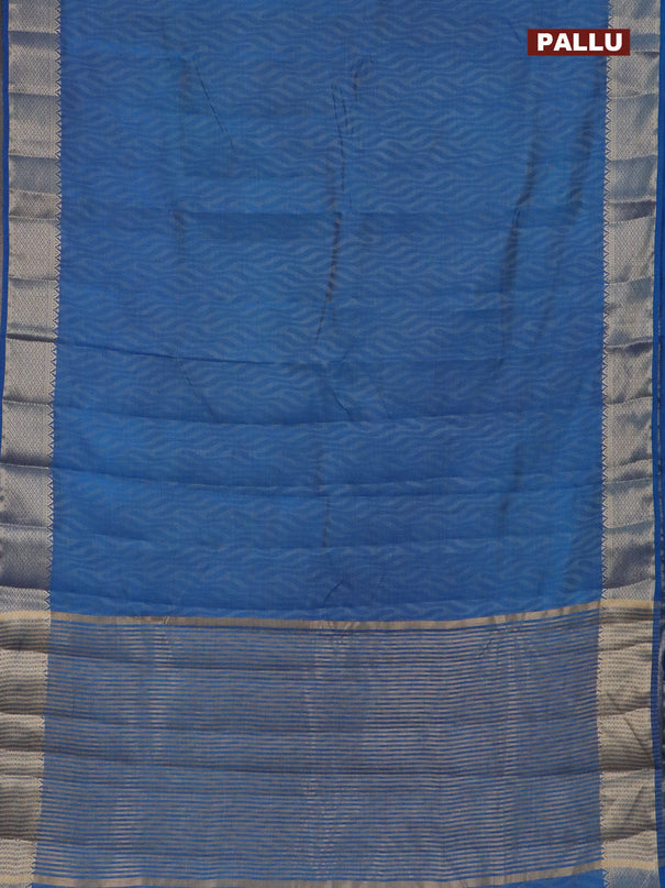 Semi raw silk saree cs blue with allover self emboss and zari woven border