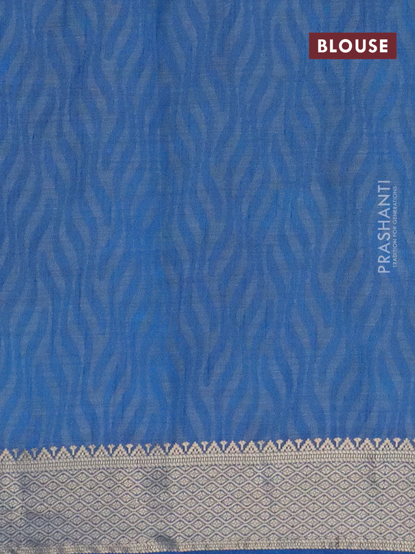 Semi raw silk saree cs blue with allover self emboss and zari woven border