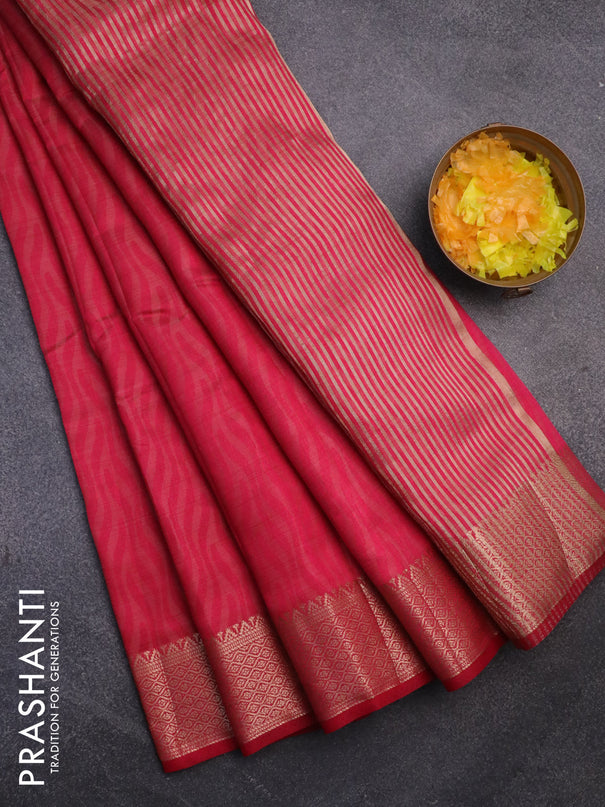 Semi raw silk saree pink with allover self emboss and zari woven border