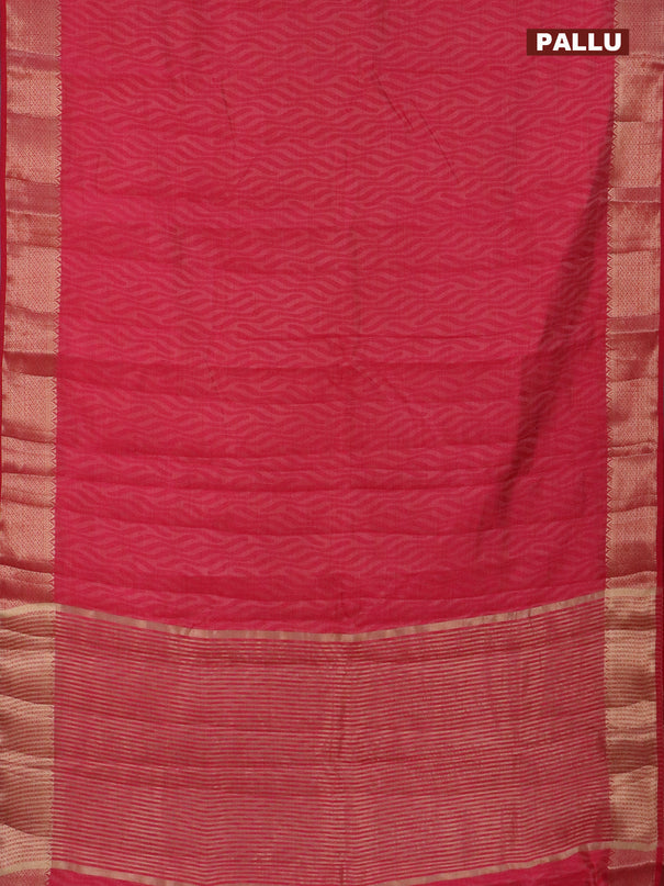 Semi raw silk saree pink with allover self emboss and zari woven border