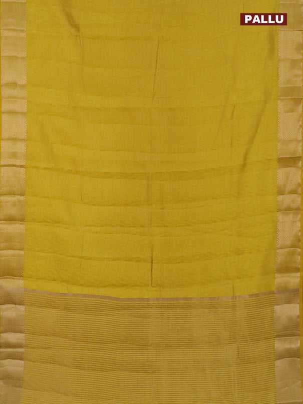 Semi raw silk saree yellow with allover self emboss and zari woven border