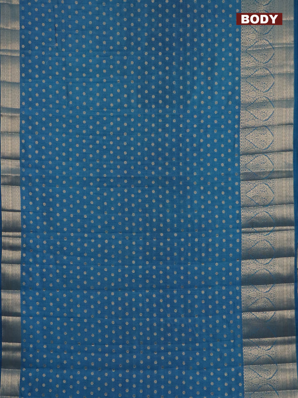 Semi raw silk saree cs blue with allover zari woven 1000 buttas and long zari woven border