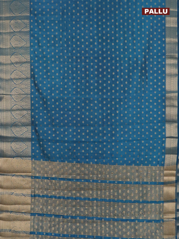 Semi raw silk saree cs blue with allover zari woven 1000 buttas and long zari woven border