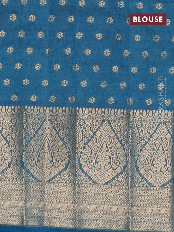 Semi raw silk saree cs blue with allover zari woven 1000 buttas and long zari woven border