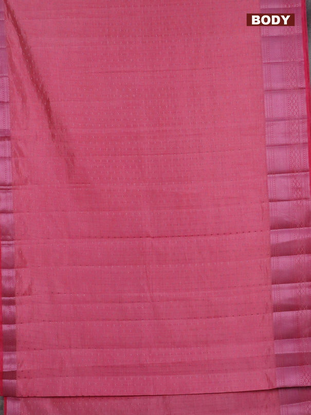 Semi raw silk saree pink with allover pink zari woven 1000 buttas and pink zari woven border