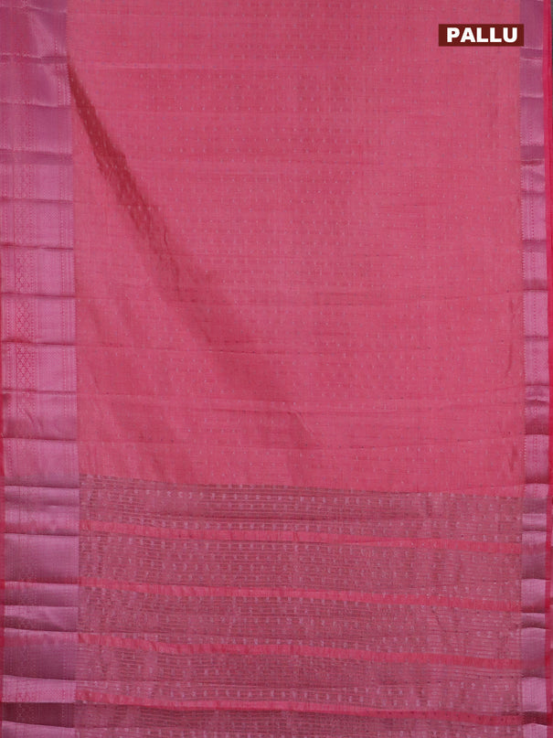 Semi raw silk saree pink with allover pink zari woven 1000 buttas and pink zari woven border