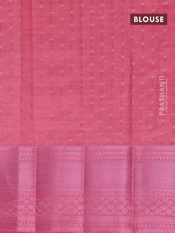 Semi raw silk saree pink with allover pink zari woven 1000 buttas and pink zari woven border