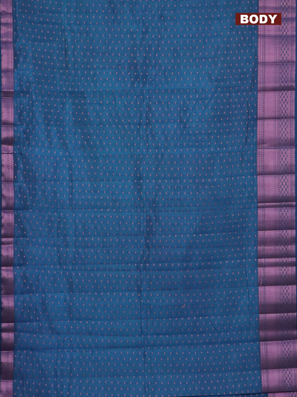 Semi raw silk saree cs blue with allover pink zari woven 1000 buttas and pink zari woven border