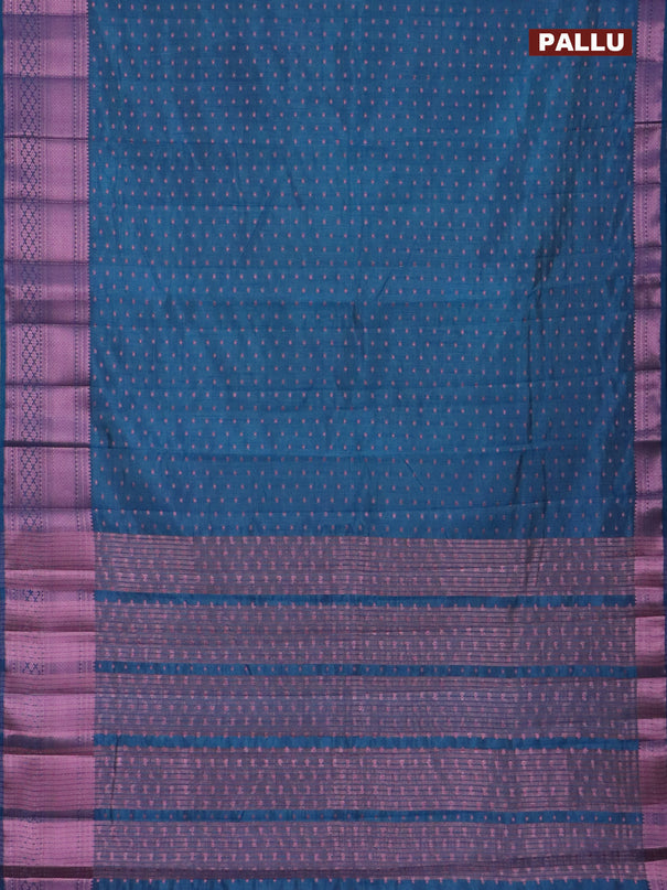 Semi raw silk saree cs blue with allover pink zari woven 1000 buttas and pink zari woven border