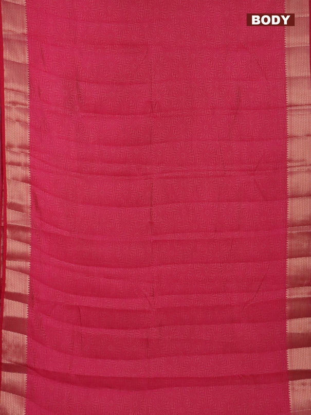 Semi raw silk saree dark pink with allover self emboss and zari woven border