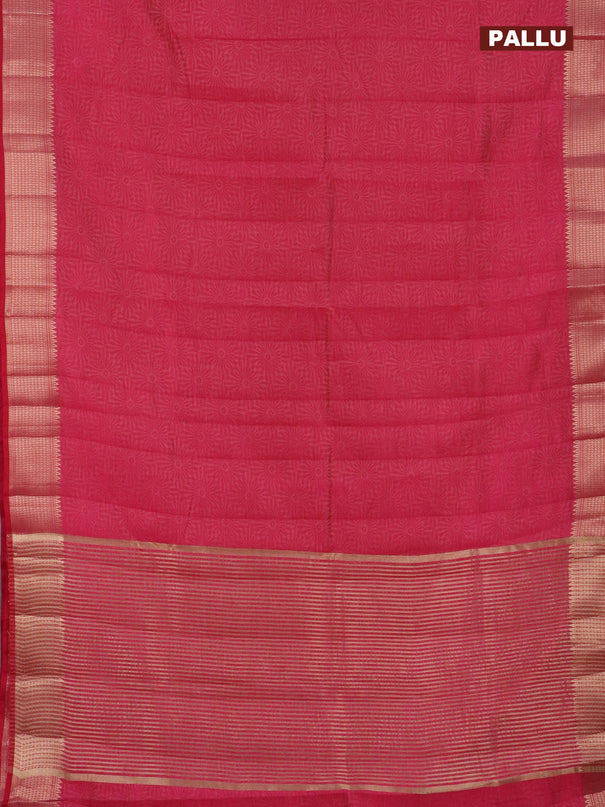 Semi raw silk saree dark pink with allover self emboss and zari woven border