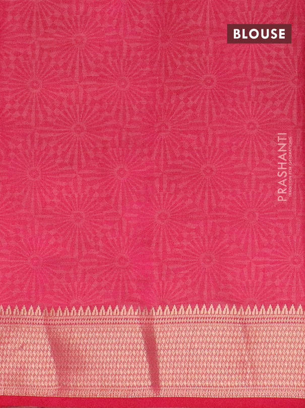 Semi raw silk saree dark pink with allover self emboss and zari woven border