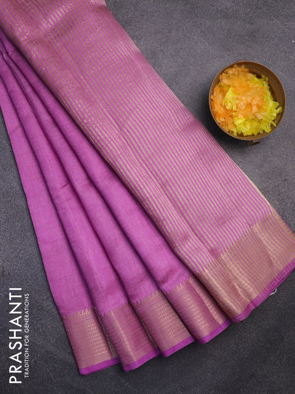 Semi raw silk saree lavender shade with allover self emboss and zari woven border