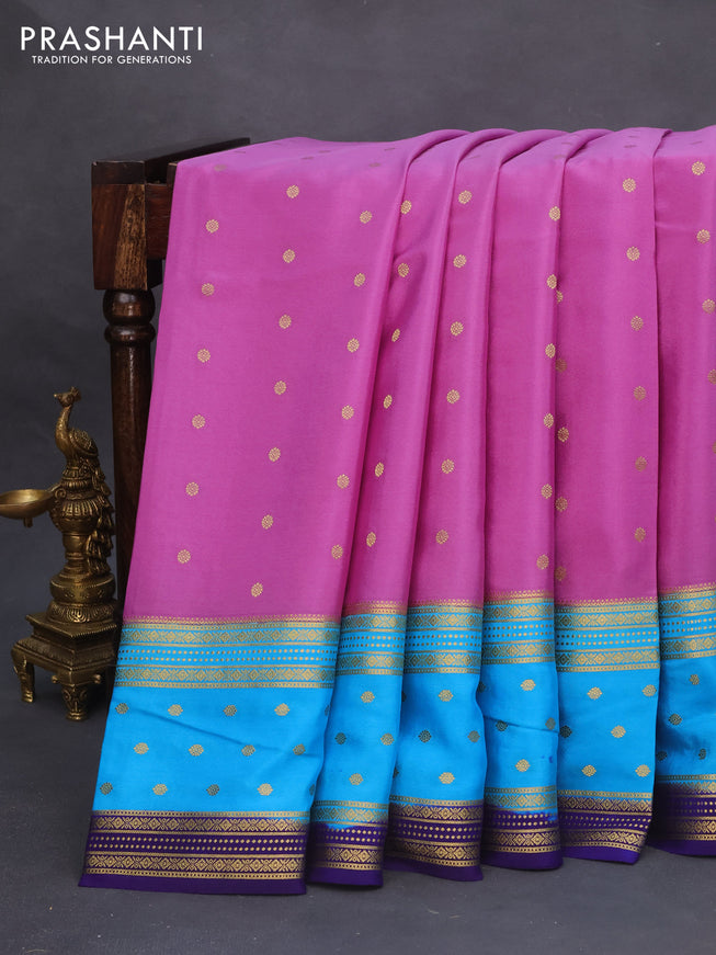 Pure mysore silk saree mild purple and light blue with zari woven buttas and zari woven border