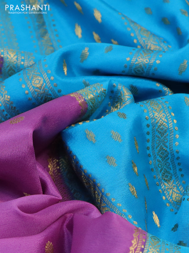 Pure mysore silk saree mild purple and light blue with zari woven buttas and zari woven border