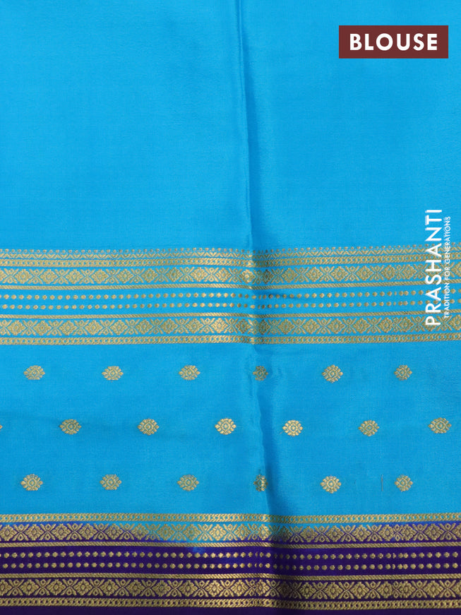 Pure mysore silk saree mild purple and light blue with zari woven buttas and zari woven border