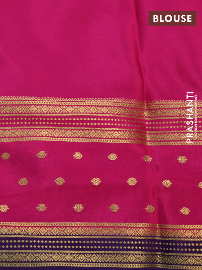 Pure mysore silk saree teal blue and pink violet with zari woven buttas and zari woven border