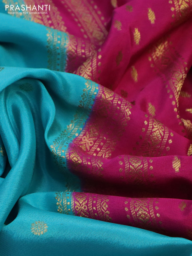 Pure mysore silk saree light blue and pink violet with zari woven buttas and zari woven border