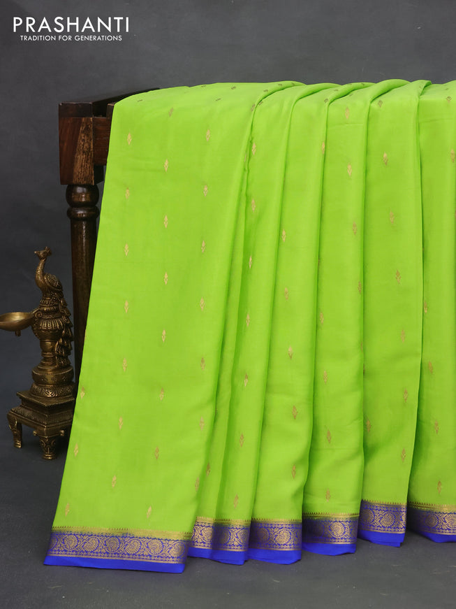 Pure mysore silk saree light green and blue with zari woven buttas and zari woven border