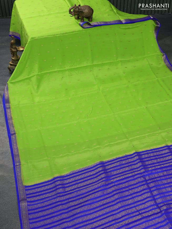 Pure mysore silk saree light green and blue with zari woven buttas and zari woven border