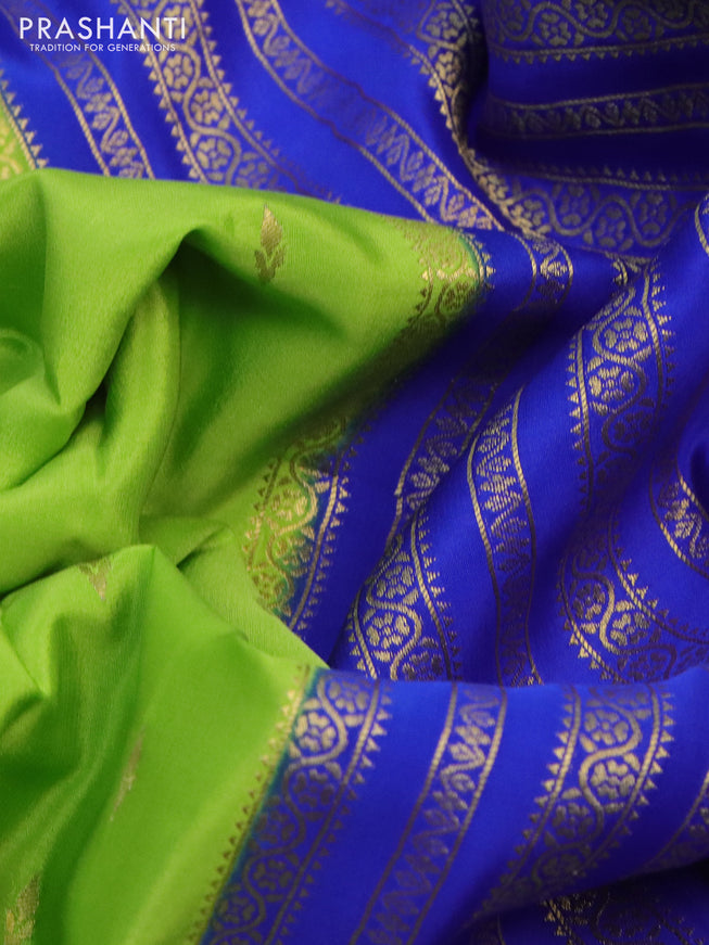 Pure mysore silk saree light green and blue with zari woven buttas and zari woven border