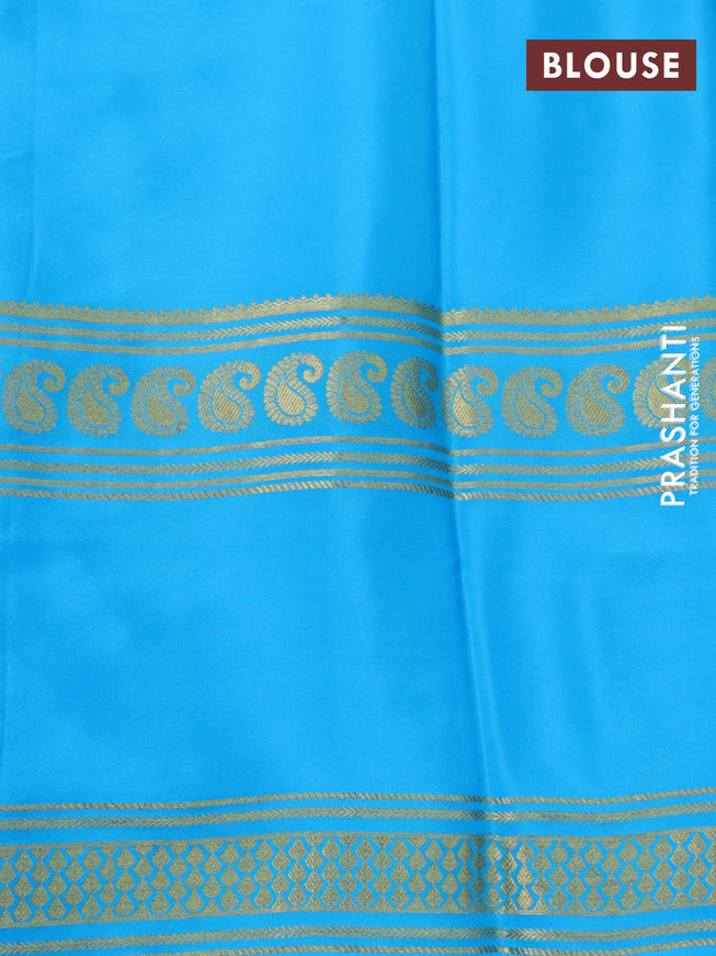 Pure mysore silk saree purple and light blue with plain body and long rettapet zari woven border