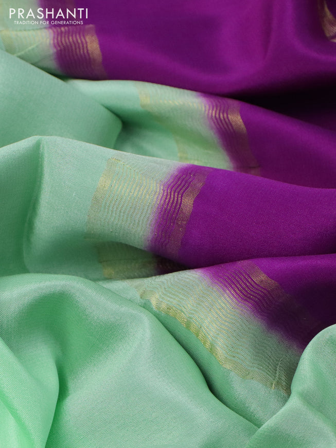 Pure mysore silk saree pastel green and purple with plain body and long rettapet zari woven border