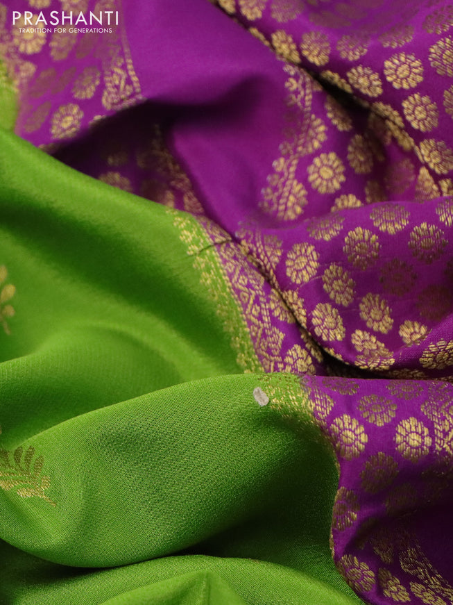 Pure mysore silk saree mehendi green and purple with zari woven buttas and zari woven border