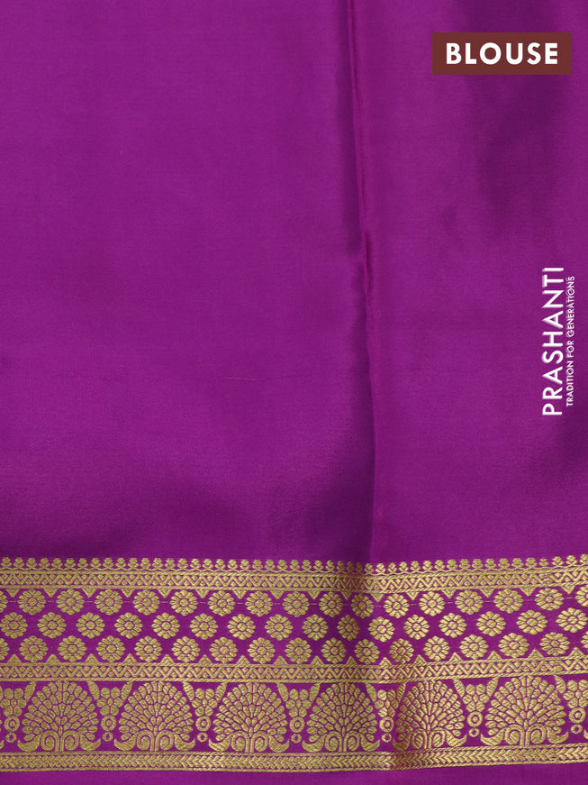 Pure mysore silk saree mehendi green and purple with zari woven buttas and zari woven border