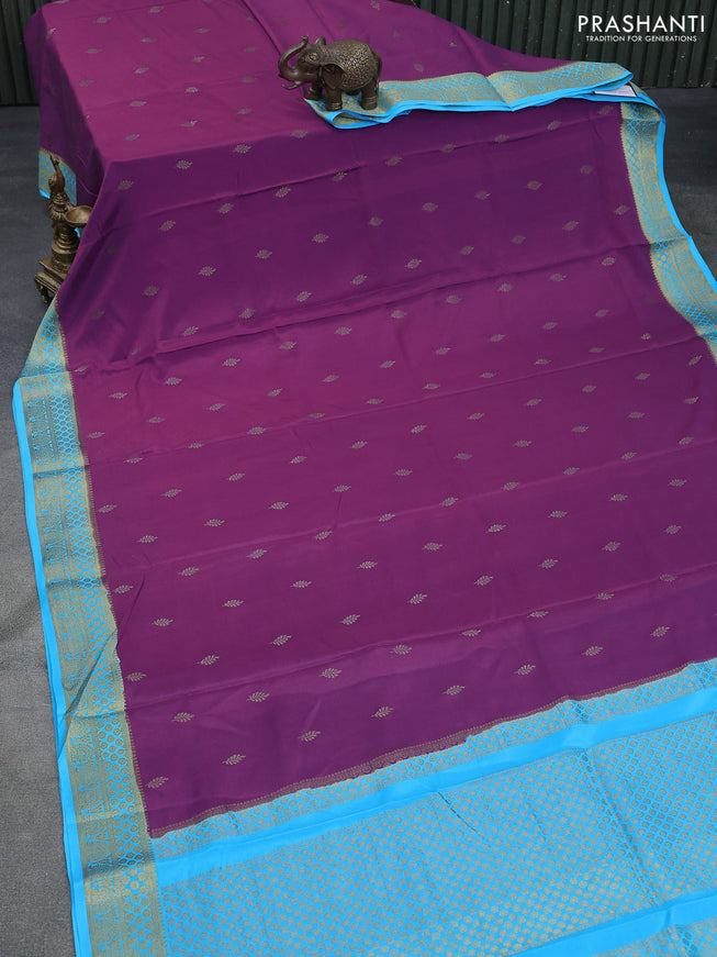 Pure mysore silk saree purple and light blue with zari woven buttas and zari woven border