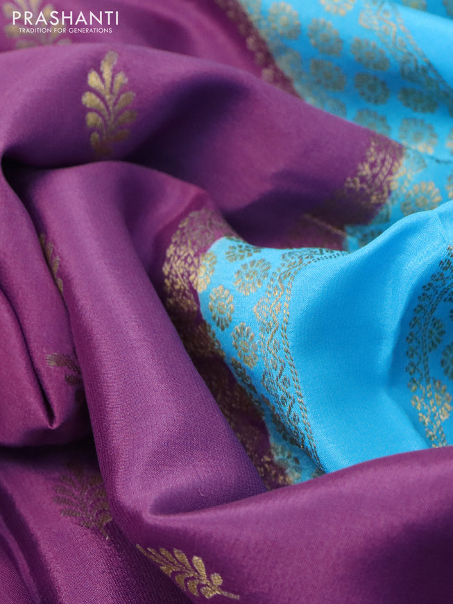 Pure mysore silk saree purple and light blue with zari woven buttas and zari woven border