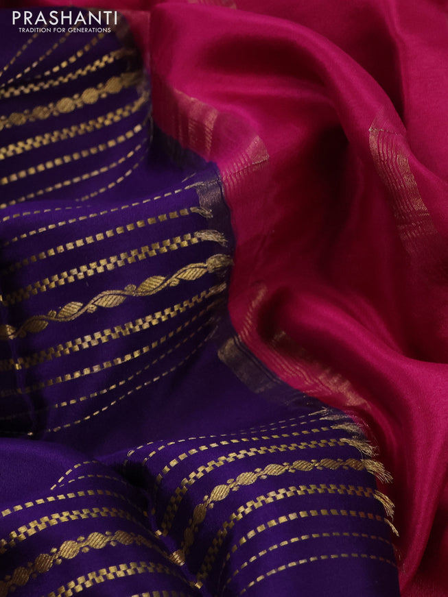 Pure mysore silk saree violet and magenta pink green with allover zari stripe weaves and zari woven border