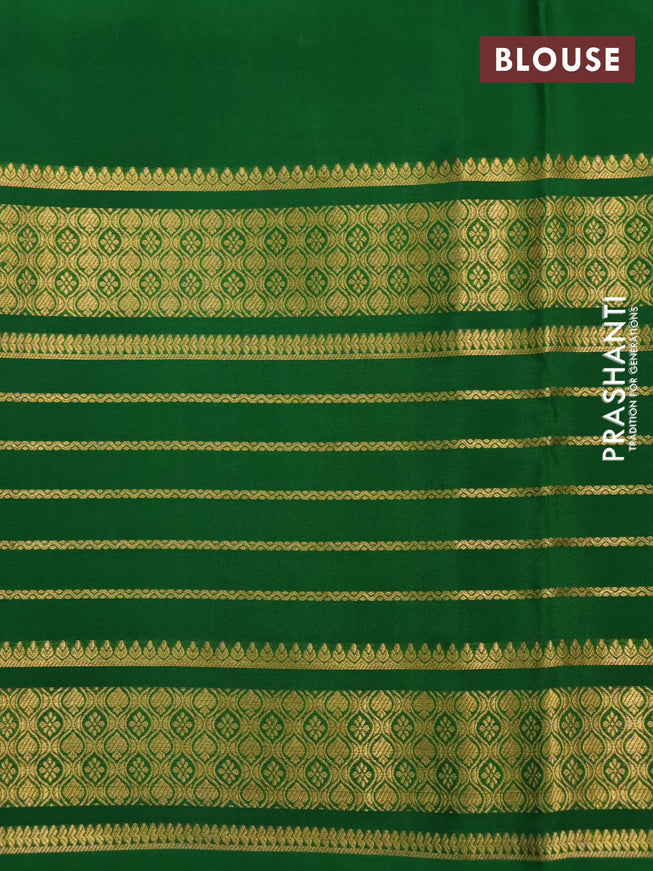 Pure mysore silk saree maroon and green blue with plain body and long zari woven border