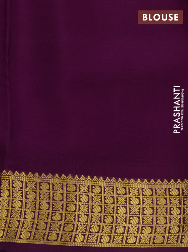 Pure mysore silk saree yellow and violet with allover zari stripe weaves and long zari woven border