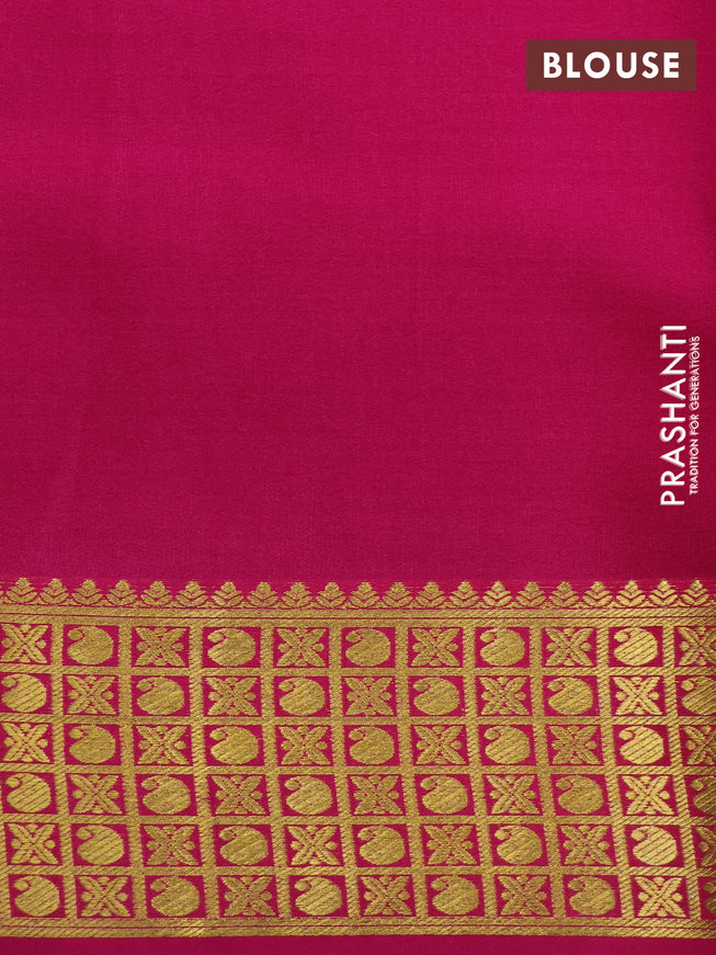 Pure mysore silk saree deep violet and magenta pink green with allover zari stripe weaves and long zari woven border