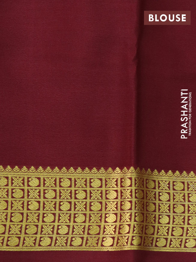 Pure mysore silk saree cream and maroon green with allover zari stripe weaves and long zari woven border