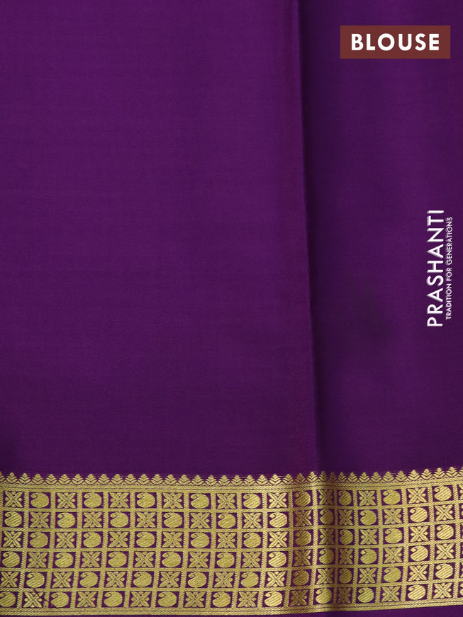 Pure mysore silk saree grey and purple green with allover zari stripe weaves and long zari woven border