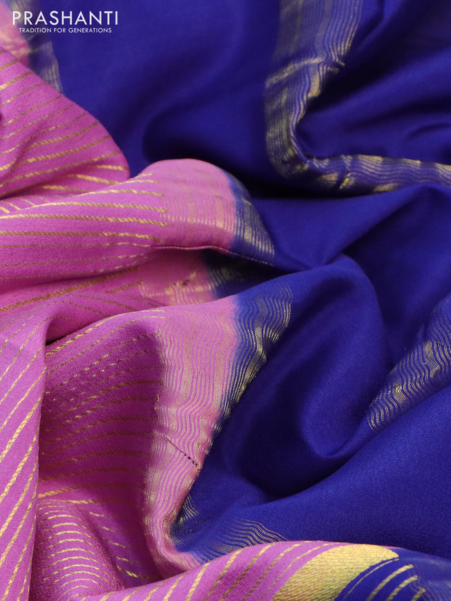 Pure mysore silk saree lavender and blue green with allover zari stripe weaves and long zari woven border