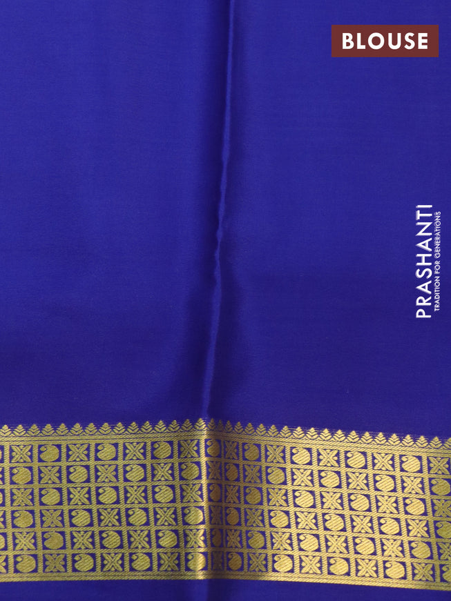 Pure mysore silk saree lavender and blue green with allover zari stripe weaves and long zari woven border