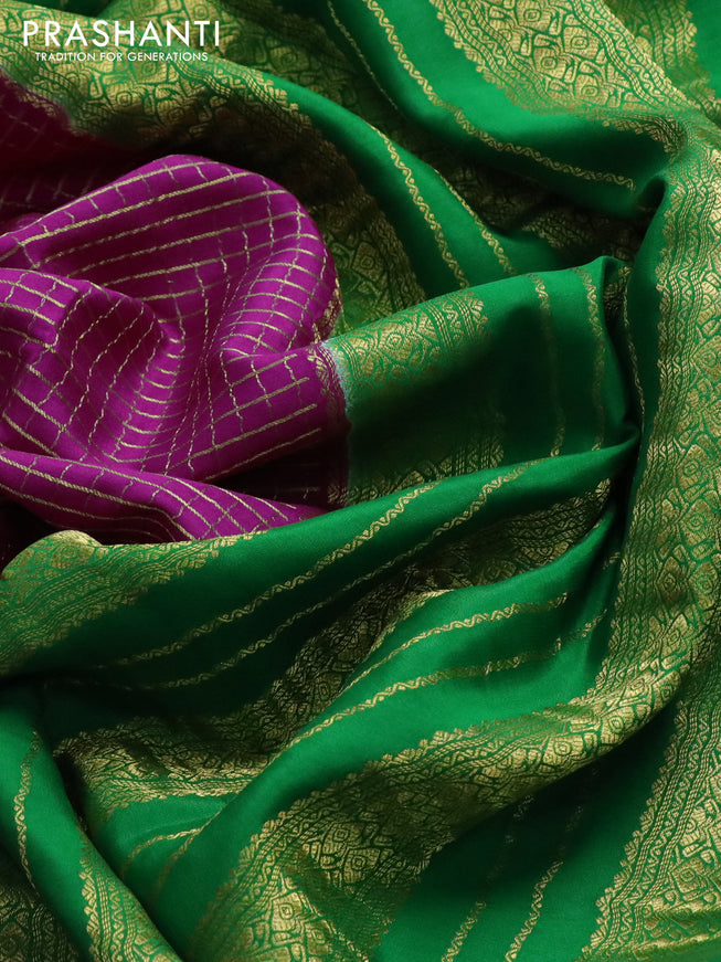 Pure mysore silk saree pink and green with allover small zari checked pattern and zari woven border