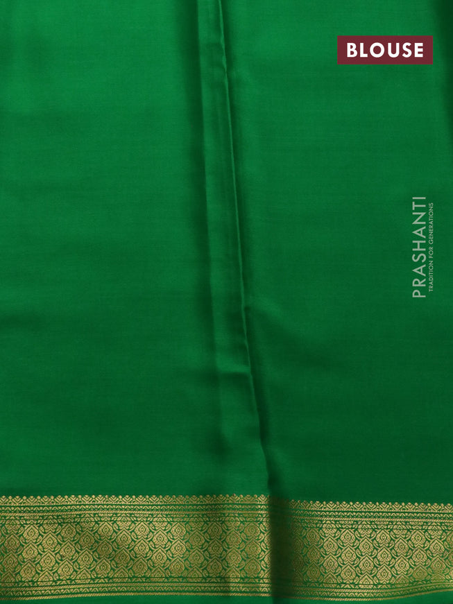 Pure mysore silk saree pink and green with allover small zari checked pattern and zari woven border