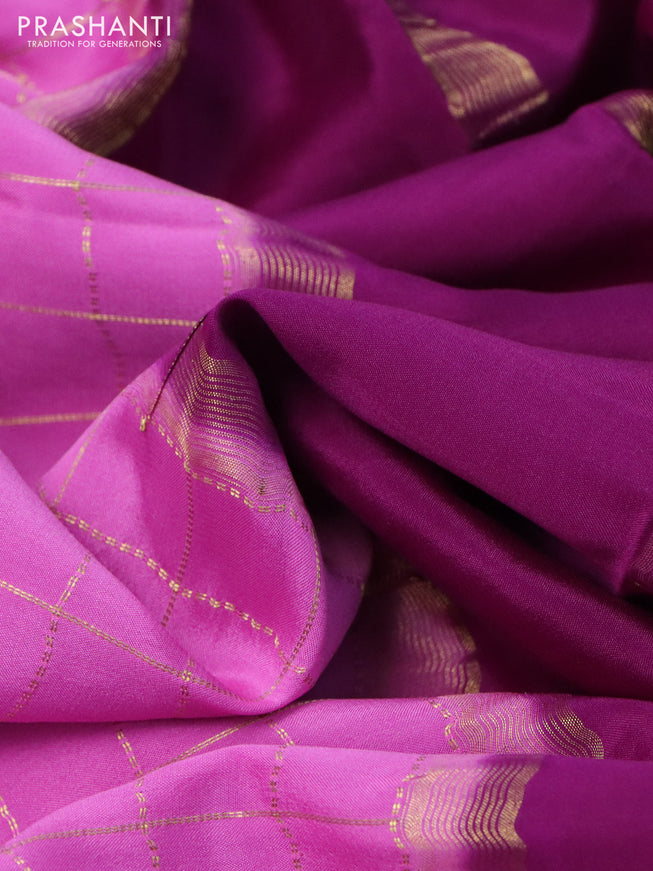 Pure mysore silk saree pink and purple with allover zari checked pattern and rettapet zari woven border