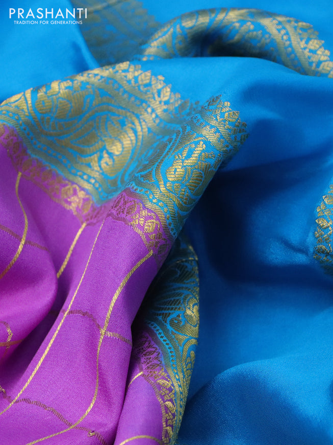 Pure mysore silk saree purple and blue pink with allover zari checked pattern and zari woven border