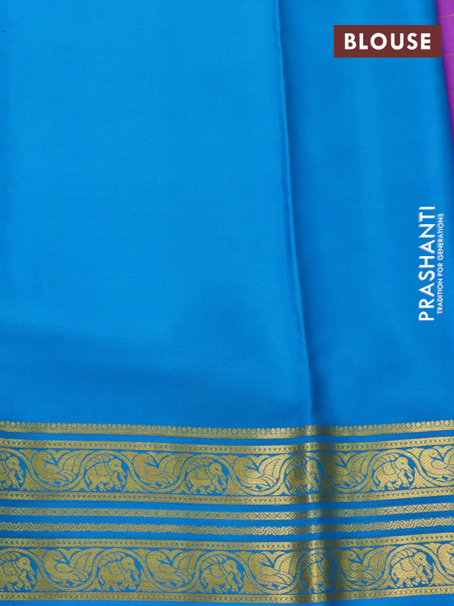 Pure mysore silk saree purple and blue pink with allover zari checked pattern and zari woven border