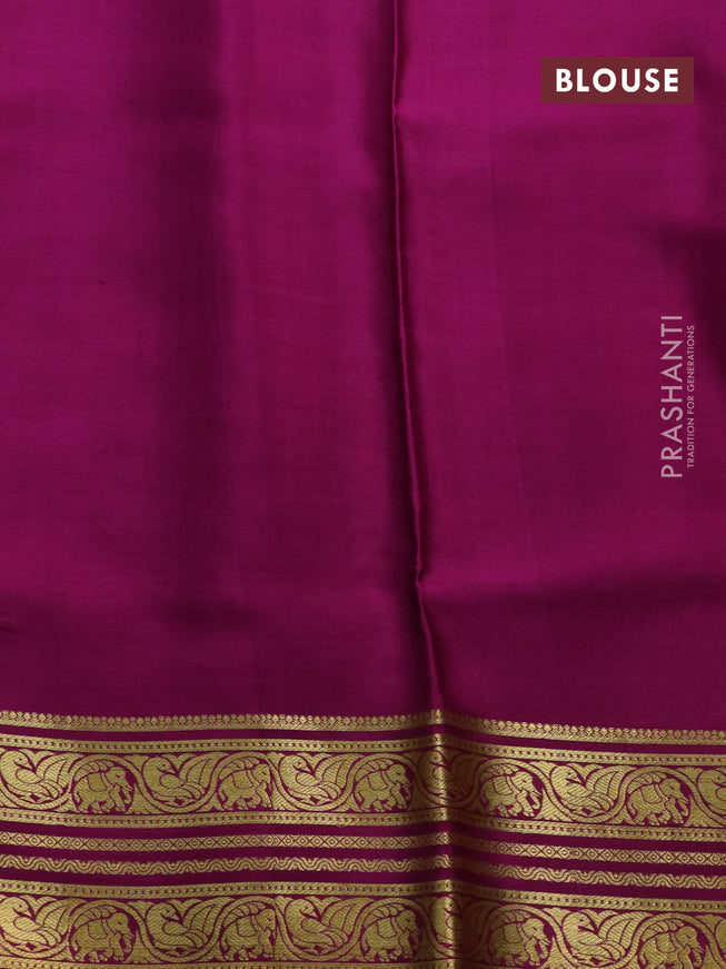 Pure mysore silk saree teal blue and magenta pink blue with allover zari checked pattern and zari woven border