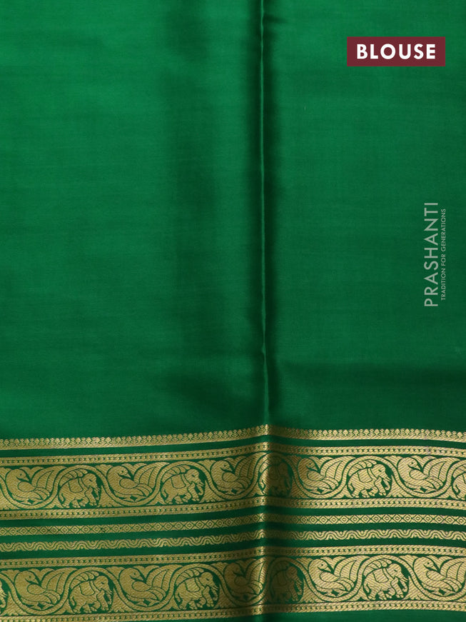 Pure mysore silk saree maroon and green blue with allover zari checked pattern and zari woven border