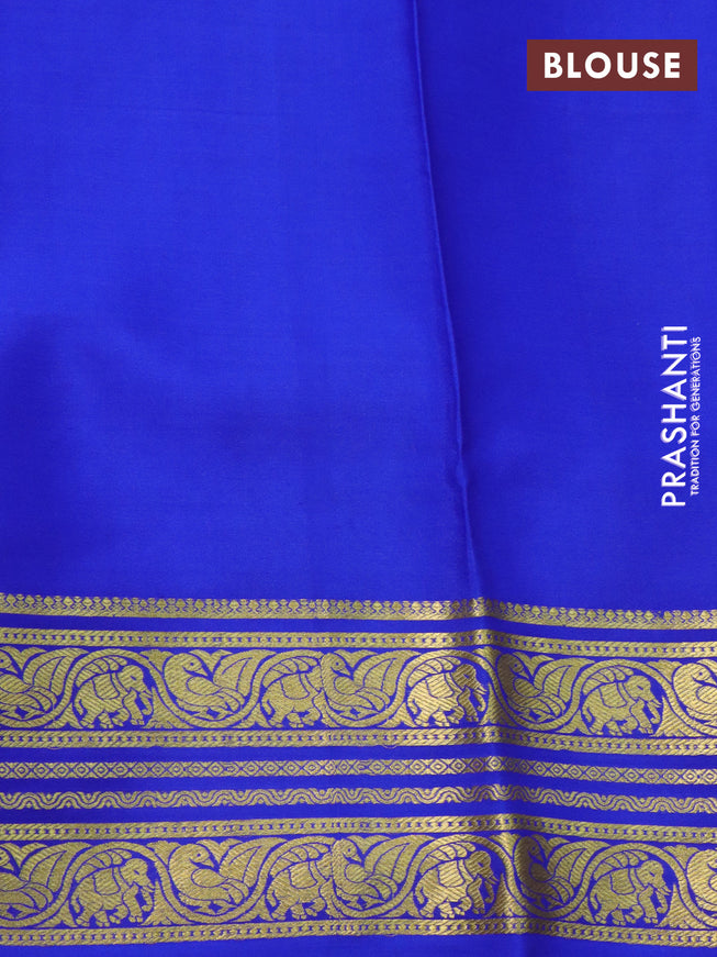 Pure mysore silk saree magenta pink and blue with allover zari checked pattern and zari woven border