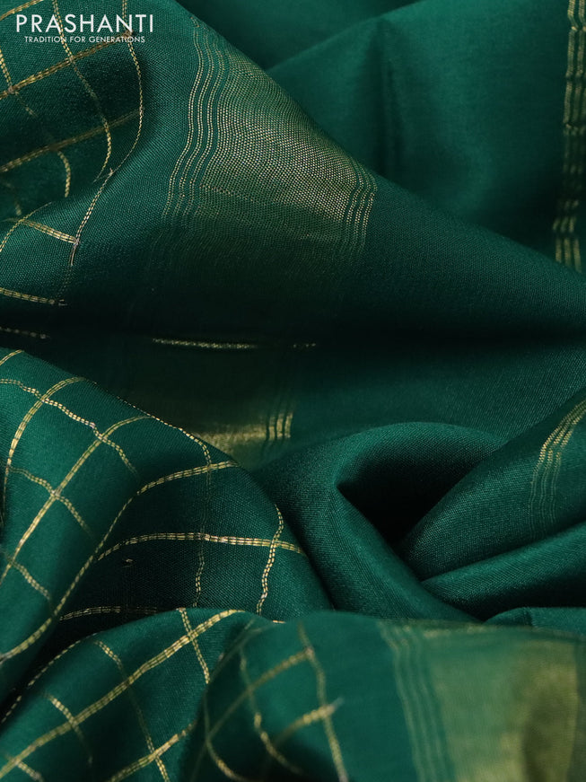 Pure mysore silk saree dark green with allover zari checked pattern and zari woven border