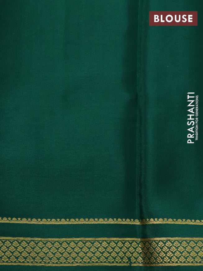 Pure mysore silk saree dark green with allover zari checked pattern and zari woven border