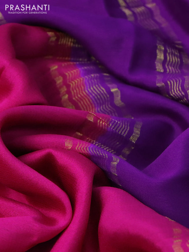 Pure mysore silk saree dark pink and violet green with plain body and long rettepet zari woven border